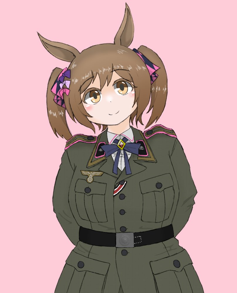 1girl animal ears horse ears solo brown hair military military uniform  illustration images