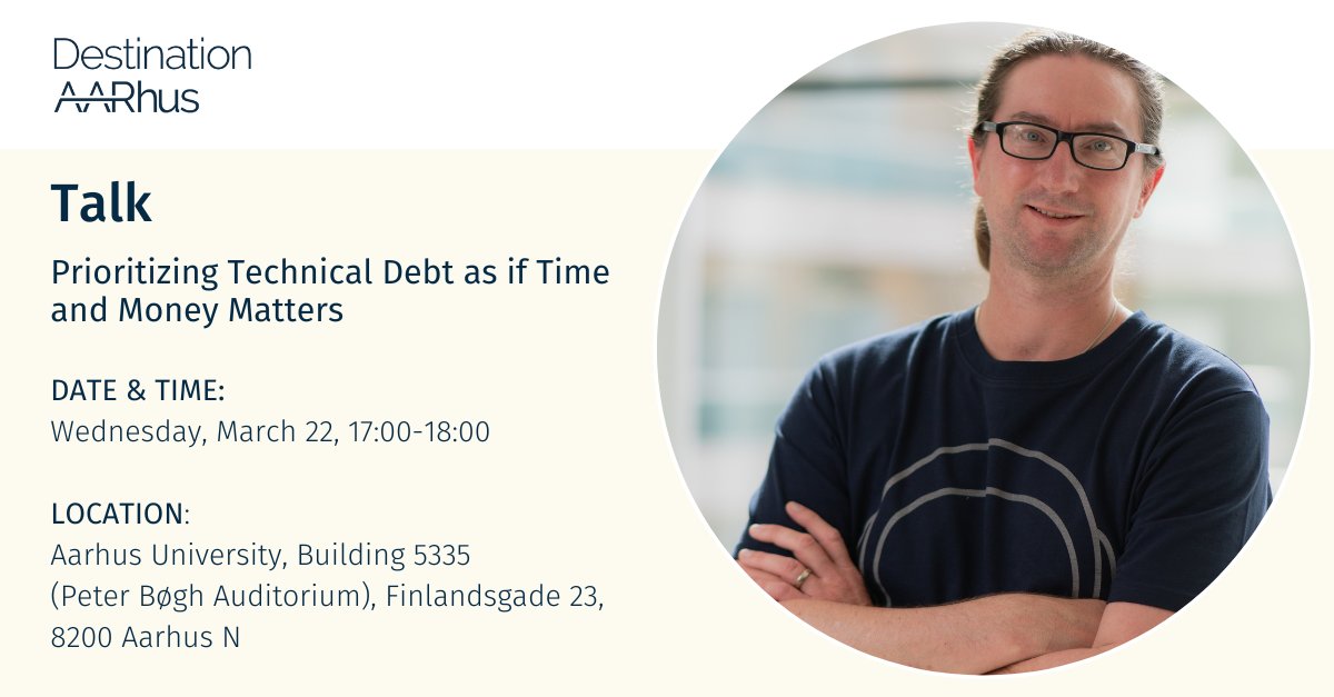 We are happy to welcome <a href="/AdamTornhill/">Adam Tornhill</a> , Programmer and Founder of CodeScene, here in Aarhus on March 22, when presenting his talk "Prioritizing Technical Debt as if Time and Money Matters." 💰⏱We are looking forward to seeing you. Save your seat today! 👇bit.ly/3YuJWse