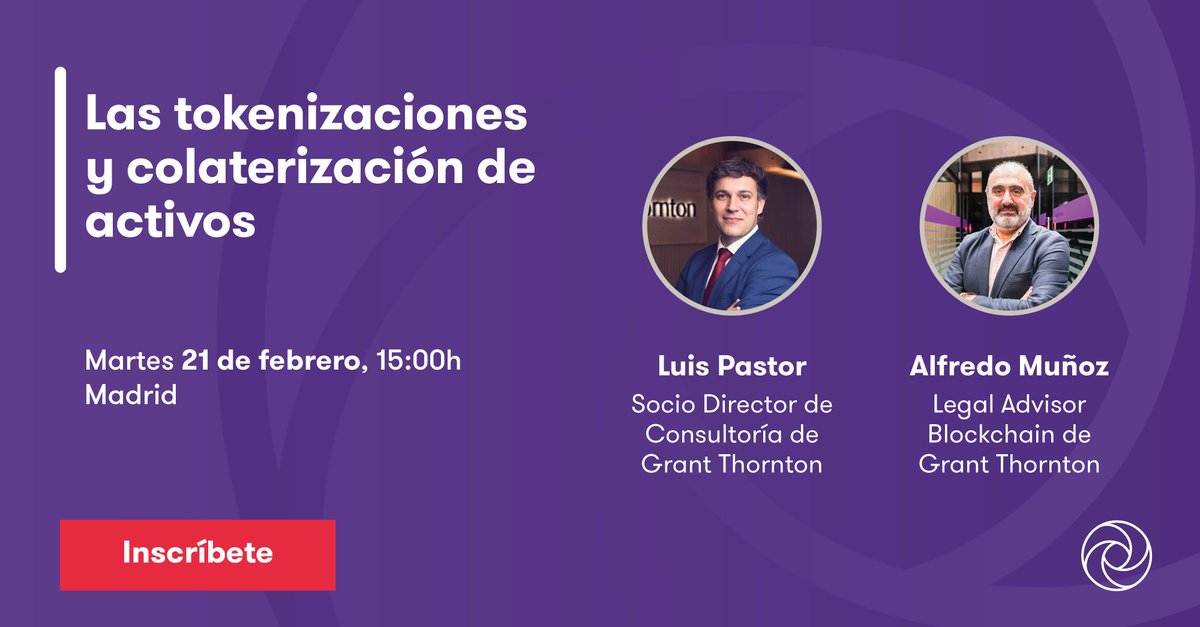 GrantThorntonSp's tweet photo. La próxima semana tenemos una cita con la tecnología DTL y los #criptoactivos. 

Alfredo Muñoz y Luis Pastor de @GrantThorntonSp  impartirán una ponencia “Las tokenizaciones y colaterización de activos” en la nueva titulación de @fide_fundacion 

👉https://t.co/mt2GEW979I https://t.co/EDrJopJNZ0
