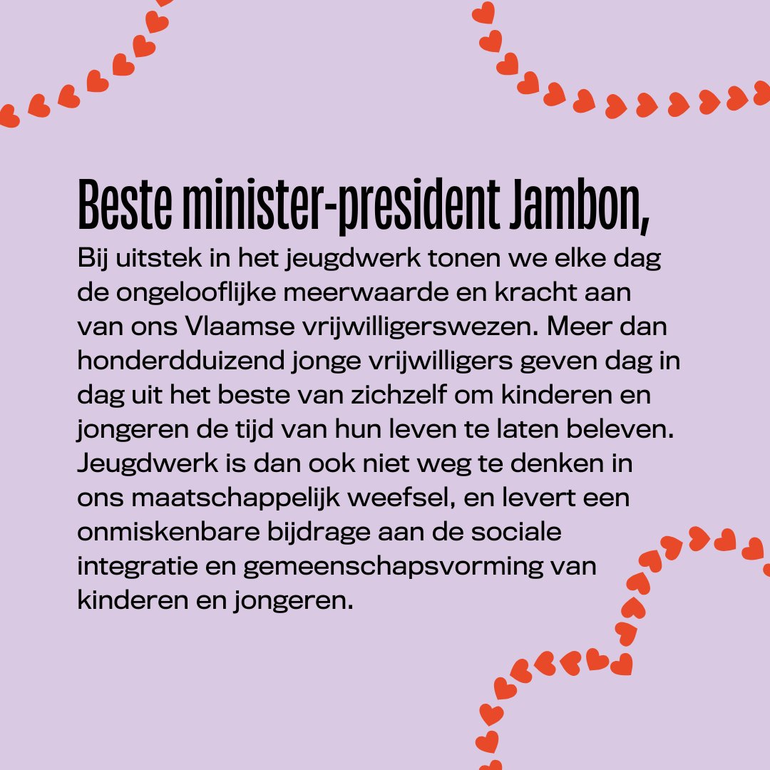 Beste <a href="/JanJambon/">Jan Jambon</a>, we moeten eens praten. 💟

👉bit.ly/VlaamseJeugdra…