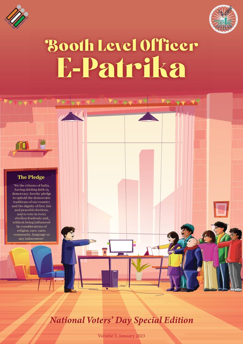 CeodelhiOffice's tweet photo. Booth Level Officer : e-Patrika Vol-3 , Jan'2023 (English) 
 https://t.co/KCVWSs3lvJ

#MainBharatHoon #VoteDeneJayenge #NothingLikeVoting #BridgingTheVotingGap #MyVoteMyPower 
@ECISVEEP @CeodelhiOffice https://t.co/N9Cj5mwXxt