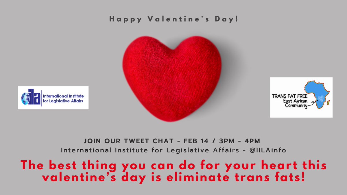 IILAinfo's tweet photo. The best thing you can do for your heart this #ValentinesDay is eliminate trans fats! #Transfats have no health benefits are a major contributor to cardiovascular disease (CVD) worldwide.

To learn more, join our tweet chat this afternoon! 🙌

#TransFatFreeKenya #TransFatFreeEAC https://t.co/O5TJdwDvr0