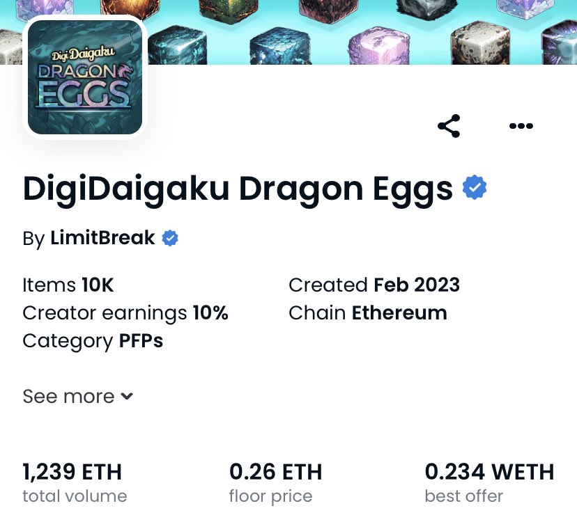 DigiDaigaku Dragon Eggs NFT giveaway 

Floor price is 0.26 $ETH ($389) 🥚

To enter:
• Follow with 🔔
• Like &amp; RT 🔂
• Tag 2 friends 🤝

24 hours ⏰ good luck 👍🏻