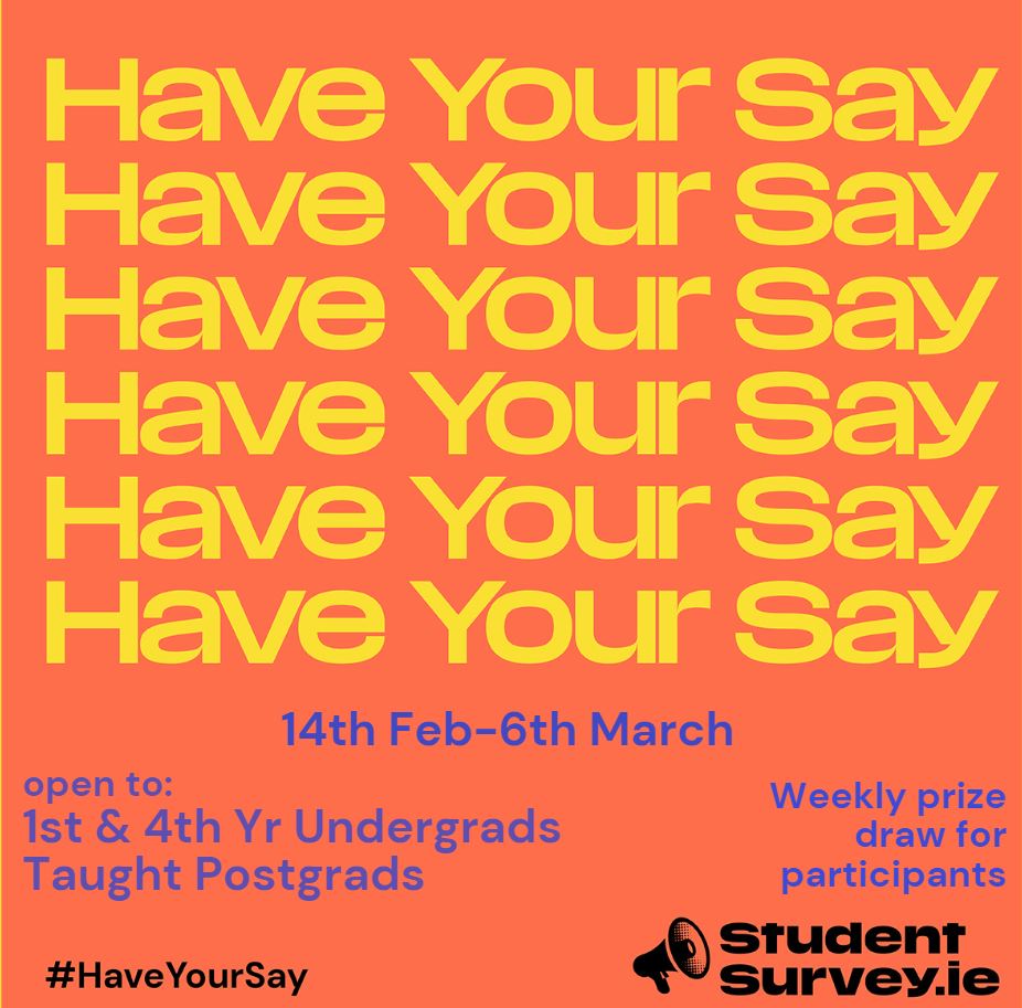 StudentSurvey.is 2023 and PGR StudentSurvey.ie 2023 are now open in MIC.

StudentSurvey.ie is open to 1st Yr &amp; 4th Yr Undergraduates &amp; Taught Postgraduates.
 
PGR StudentSurvey.ie is open to Research Postgraduates.

Weekly prize draw for participants.