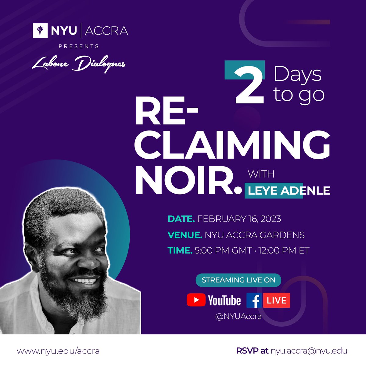 nyu_accra's tweet photo. Move over, mysteries set in Nordic places. The bright, warm, lush world is a greenhouse for evil. – Timothy Hallinan on @leyeadenle’s Sunshine Noir.

Join us in 2 days for an intriguing conversation. #leye #labonedialogues #reclaimingnoir #blackexcellence #nyu #labone https://t.co/sDZBCac69r