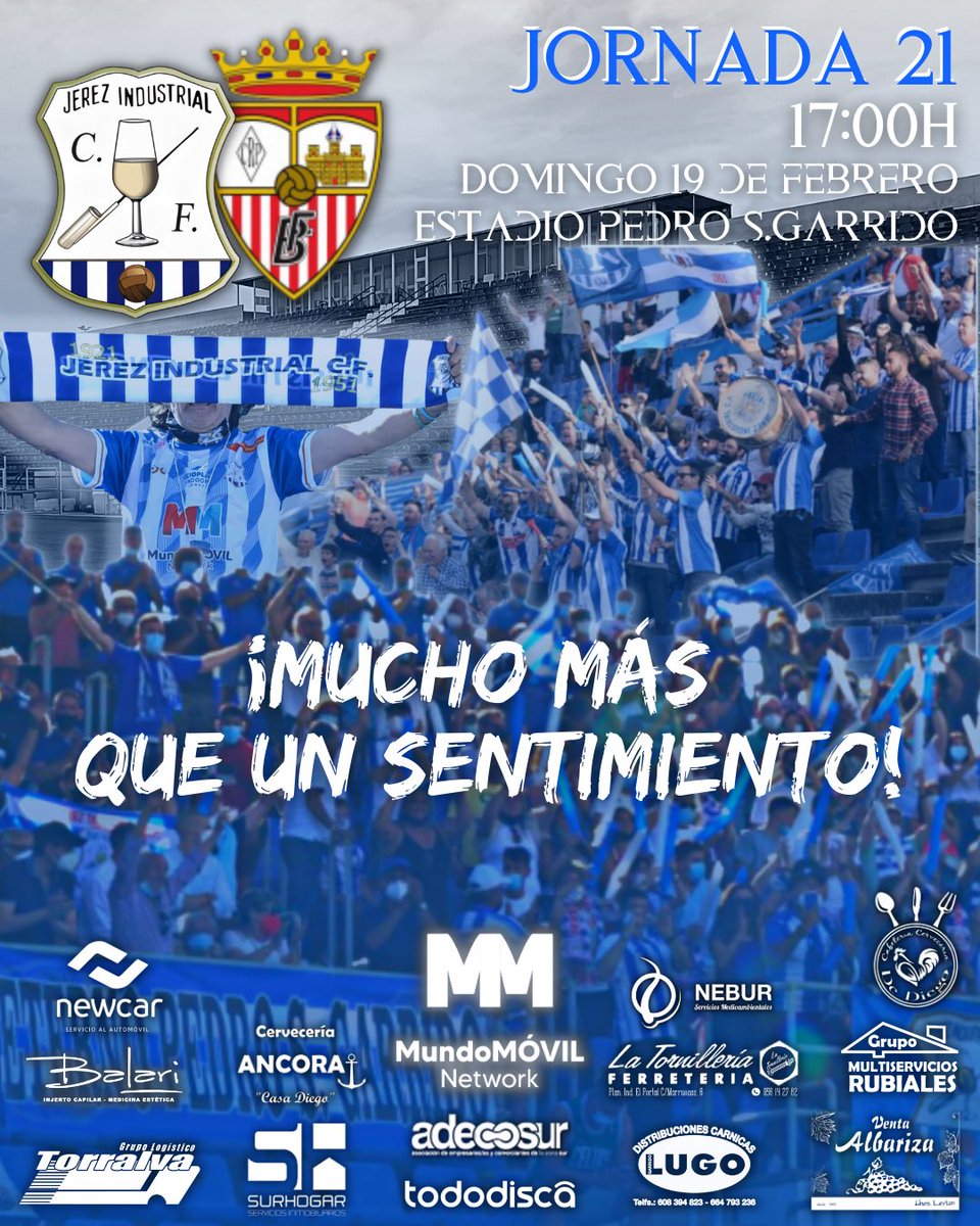 JerezInd_CF's tweet photo. ¡Buenos dias Industrialistas! 💙🤍
📢 ℹ️ PRÓXIMO PARTIDO
☑️| JORNADA 21
🗓️| Domingo 19 de Febrero
🕓| 17:00 h.
🏟️| Estadio Pedro S.Garrido
🆚| @RvoPortuense
#jerezindustrialrecreportuense
#JICF #ObjetivoVolver #temp2223 #Jornada21 https://t.co/AovV77ppbb
