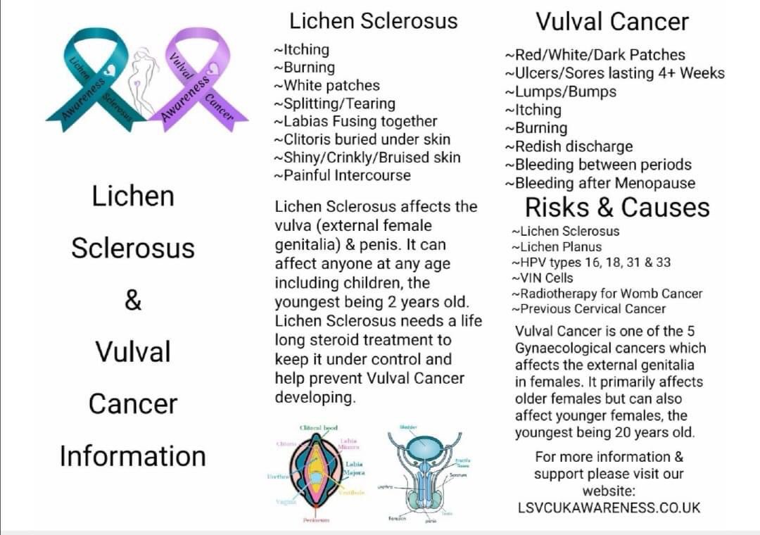 Hi everyone just thought share this pic to provide more info on Lichen Sclerosus and why it so important to raise more awareness. Please can you sign and share this gov petition petition.parliament.uk/petitions/6327… #lichensclerosus #vulvalcancer #RareDiseaseDay