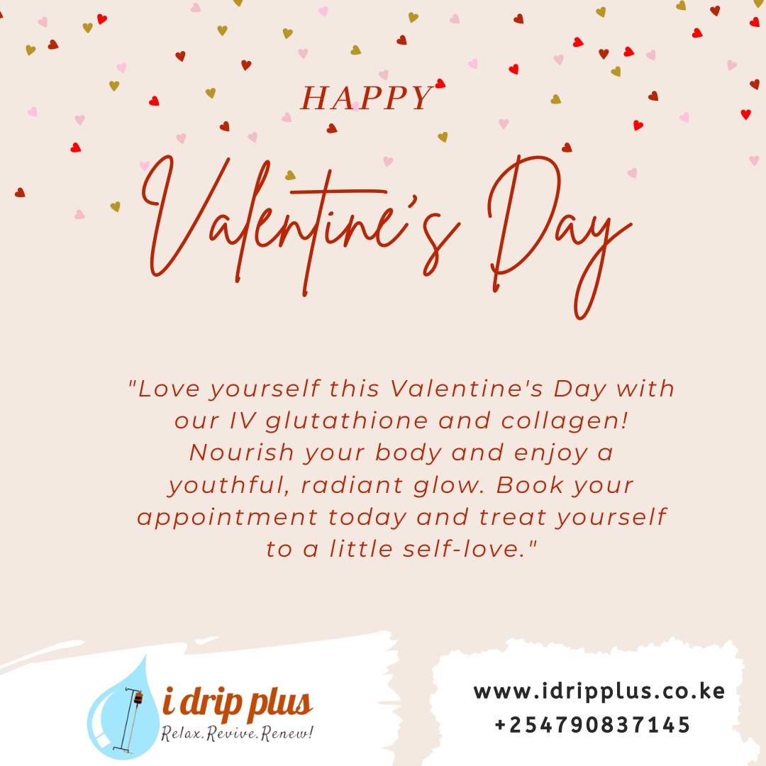 'Fall in love with your skin again this Valentine's Day with our IV glutathione and collagen drips. Say goodbye to dull, tired skin and hello to a youthful, glowing complexion. Book now and treat yourself to a little self-love.'