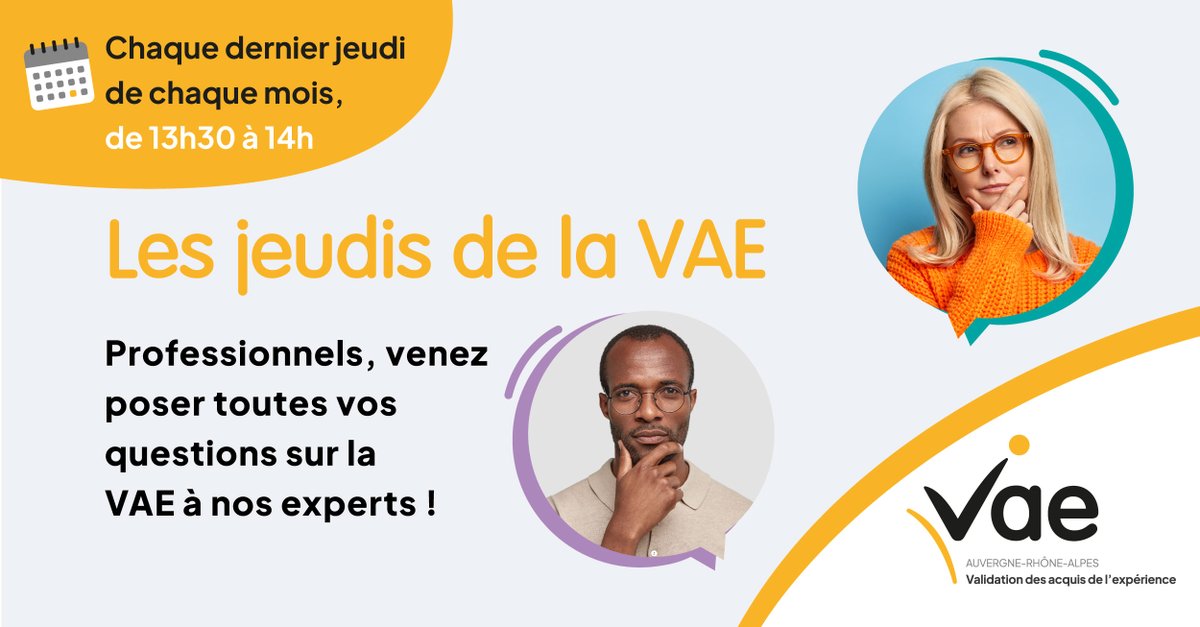 Via_Competences's tweet image. [AGENDA] Conseillers en évolution professionnelle et de la #VAE, participer à un temps d’échanges entre professionnels de la VAE organisé chaque mois. 
🗓Prochaines dates : 
✅ 23 février 2023
✅ 30 mars 2023
✅ 27 avril 2023
Pour y participer 👉 vae@via-competences.fr
