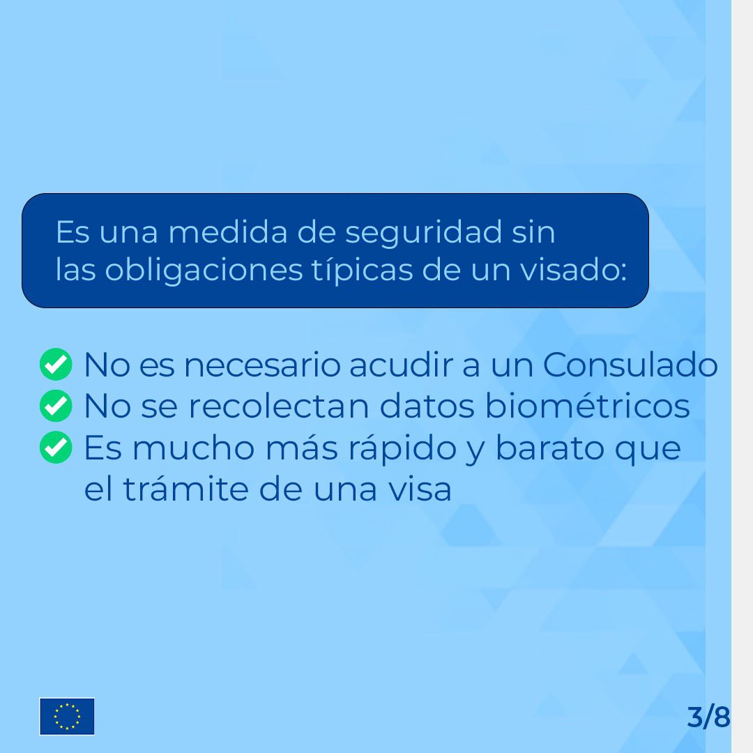 UEenMexico's tweet photo. #ETIAS será un trámite fácil, rápido y accesible que podrás realizar de manera online, en pocos pasos y con un costo de solo 7 euros. https://t.co/XbdlvoatnP