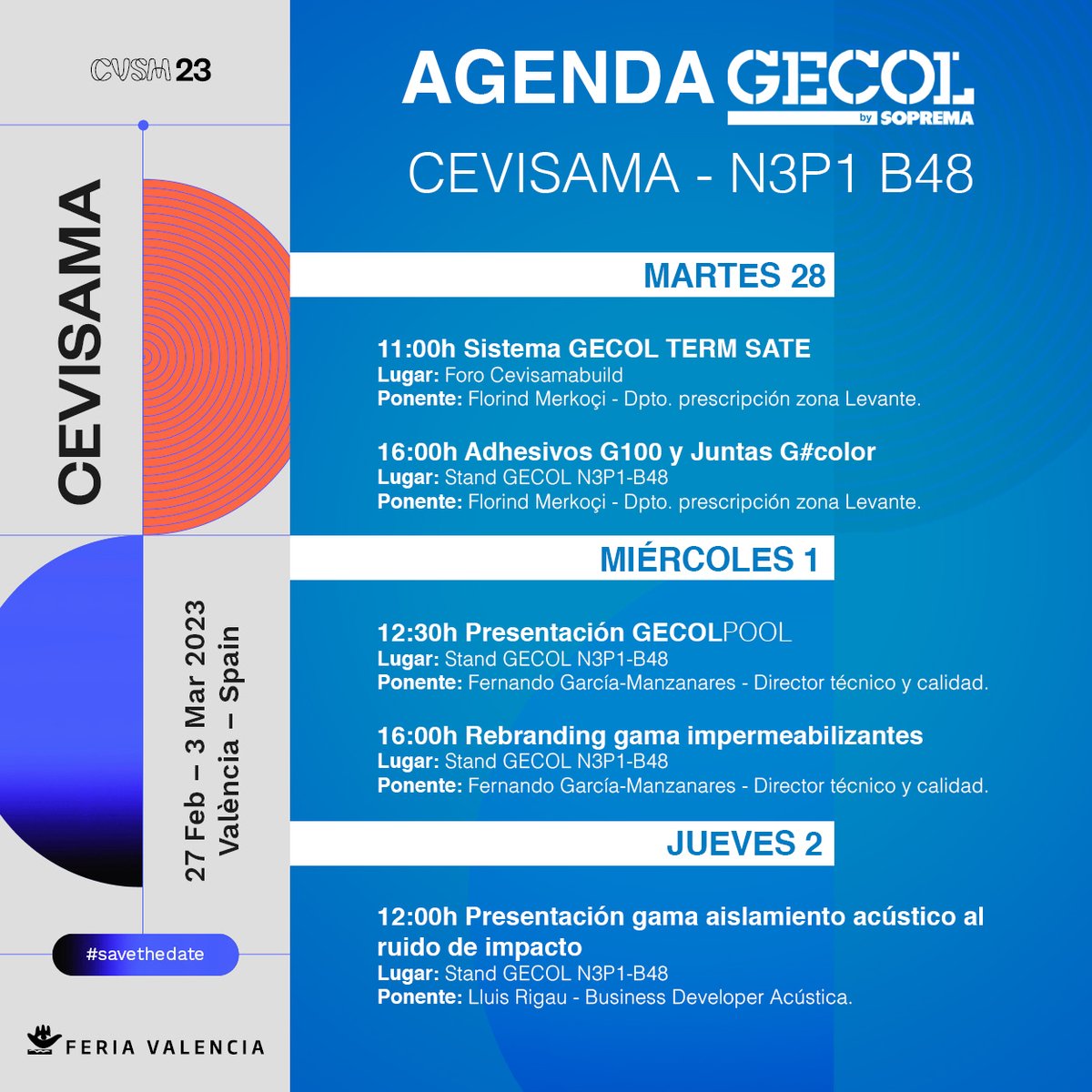 GECOLoficial's tweet photo. Se acerca @cevisama y para presentar todas nuestras novedades hemos preparado una completa agenda de actividades, ¡toma nota! 📝

Toda la info y registro para acceder a la feria: https://t.co/7A32jjAE6j 

#cevisama #ecoconstruccion #tradeshow #proalso #colocacionadhesivos https://t.co/X6v8cHNDYG