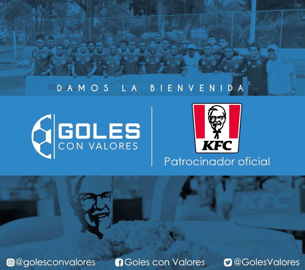 Muy contentos damos la bienvenida a <a href="/kfcecuador/">KFCEcuador</a> como Patrocinador Oficial de #GolesconValores 
Su apoyo nos permitirá capacitar en valores a 1,500 niños, niñas y jóvenes en el 2023.
Gracias por su compromiso con el país. 
#EducaresGanar