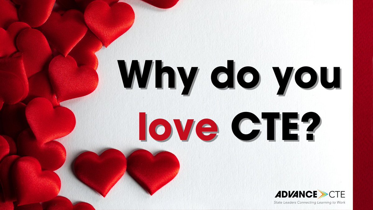 CTEWorks's tweet photo. Love is in the air! To celebrate #ValentinesDay and #CTEMonth, we want to know why you love #CTE. Comment below or tag us in your response. Help us spread the word on just how important and incredible CTE is!
#cteworks https://t.co/vtxOHbeWhT