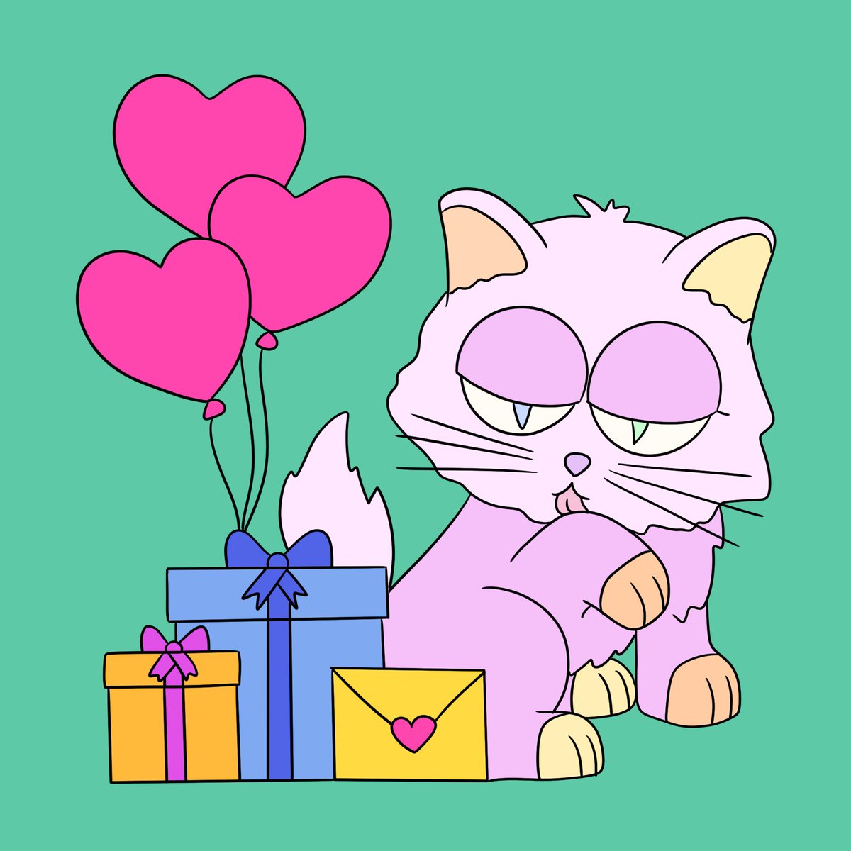 urbananimalsnft's tweet photo. "Be Mine", "Kiss Me", "Call Me", "Miss You"... KIKI sigue contando cuantos regalos lleva #ValentinesSweetHeart https://t.co/kr33iFIis5