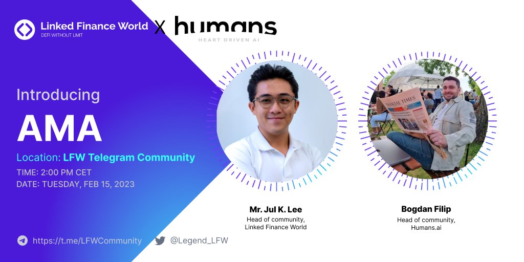 🚨CAN NOT MISS THIS NEWS🚨

Special AMA LFW.fi <> <a href="/humansdotai/">Humans.ai</a> will be held at:

🗓️2:00 CET UTC, February 14, 2023

🎁BIG PRIZE: Human.ai NFT

🚩Set your schedule &amp; join LFW.fi Global Community now! 

#DeFi #AI #Crypto #AMA #NFT