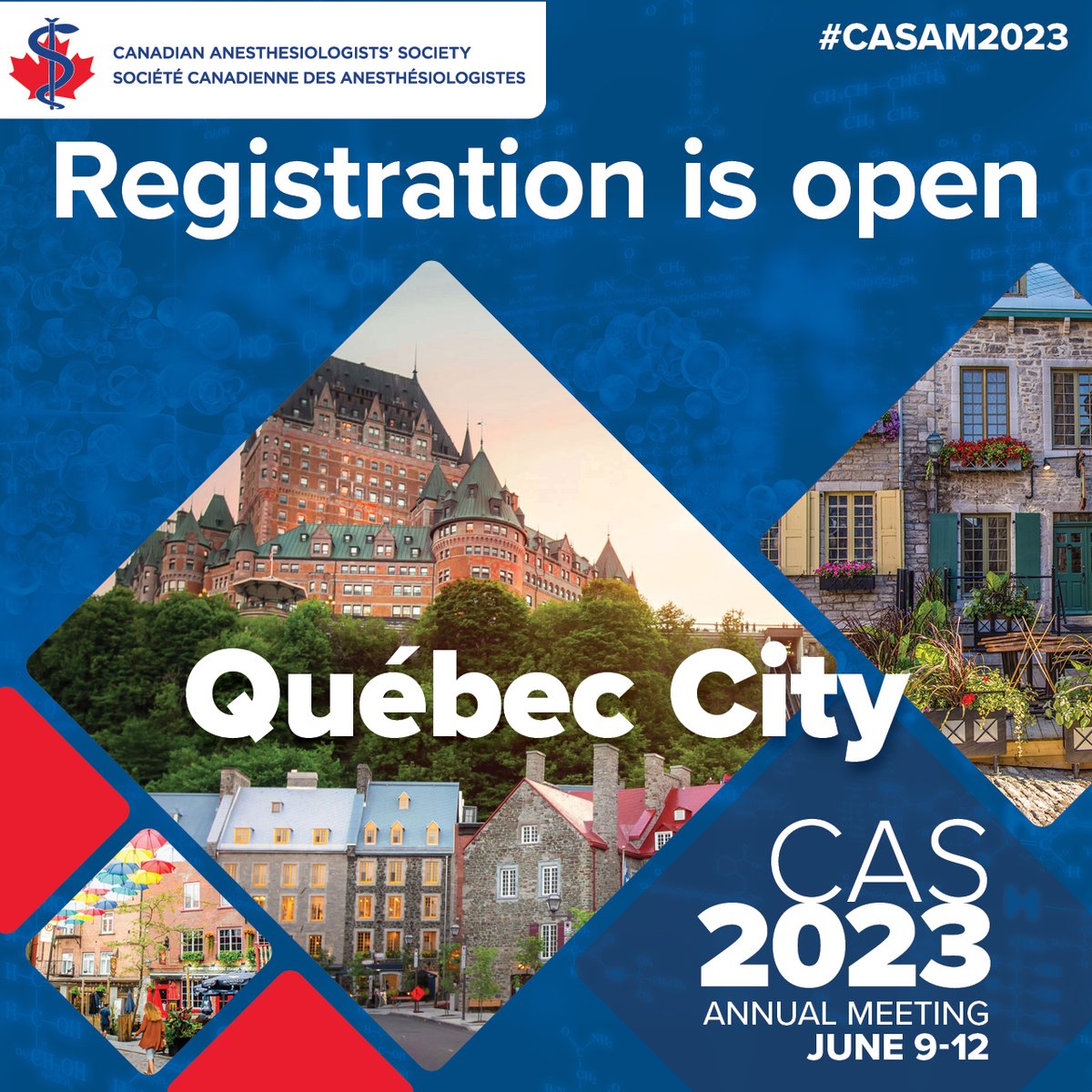 CASUpdate's tweet image. CAS Annual Meeting registration is open! We invite you to join us June 9-12 in beautiful Québec City. The CAS Annual Meeting is not an event to miss, with an engaging scientific program and plenty of networking opportunities.

Details - cas.ca/annual-meeting.

#CASAM2023