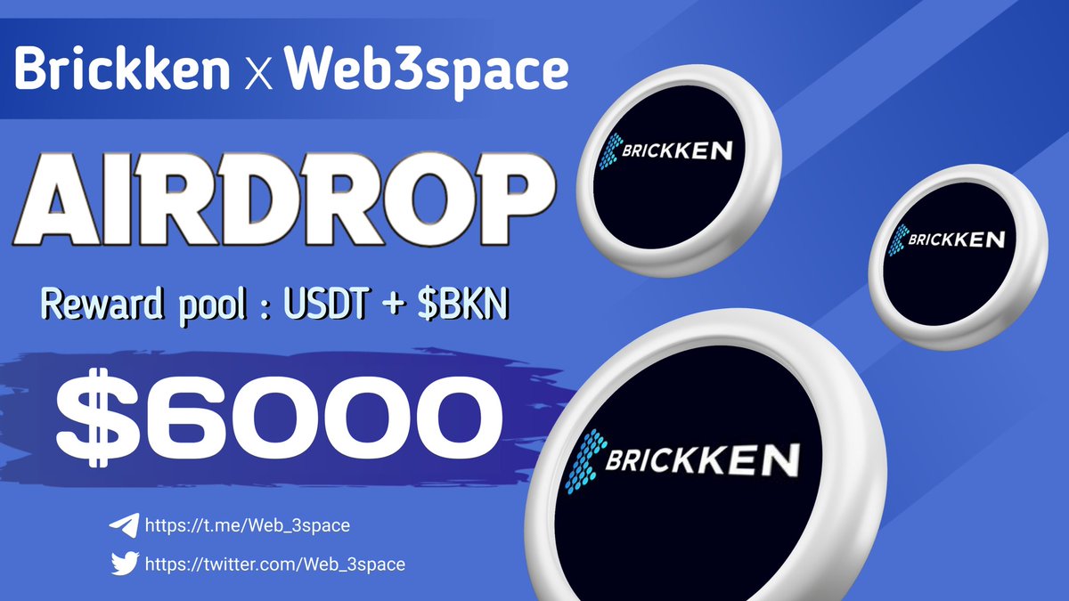 Web_3space's tweet image. 🥳🥳 Brickken X WEB3 space #BiG #Airdrop 

🤩🤩 Total Prize Pool - 1875 $BKN, 5000$ worth of BKN &amp;amp; USDT

To Enter ⤵️
➡️ Follow @Brickken
➡️ Like, RT &amp;amp; Tag 3 Friends
➡️ Finish Gleam: wn.nr/8f84HU

⏱️ 21th February 

#Airdrop #Web_3space #Giveaway #Crypto #FCFS