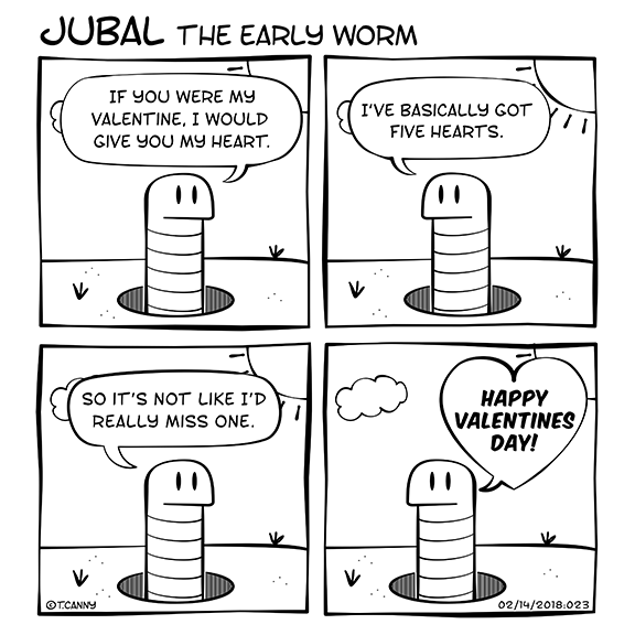 tcanny's tweet photo. Jubal the Early Worm just wanted to pop out of his worm hole to share a lovely sentiment...and possibly some sediment. Happy Valentines Day!
#ValentinesDay #ValentinesDay2023 #JubalTheEarlyWorm #comics #ComicStrip #WormsOfInstagram #worms https://t.co/5vNE0F4sdL
