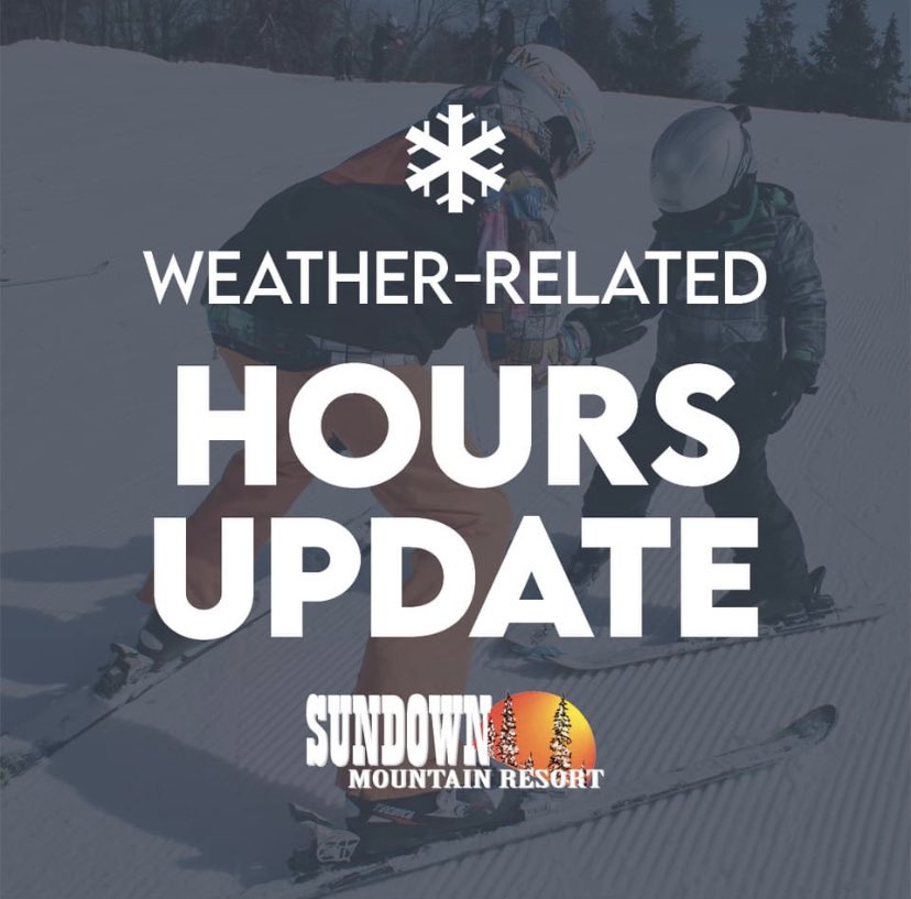 SundownMountain's tweet photo. WEATHER-RELATED HOURS UPDATE FOR 2/14/23: 💔We are heartbroken to say we will be closed today, February 14th, due to the inclement weather. Enjoy your Valentine's Day, and we will see you when we reopen Wednesday at 10 AM. 
#sundownmountainresort #weatherrelatedupdate #dubuque https://t.co/Sx7rAuFe6k