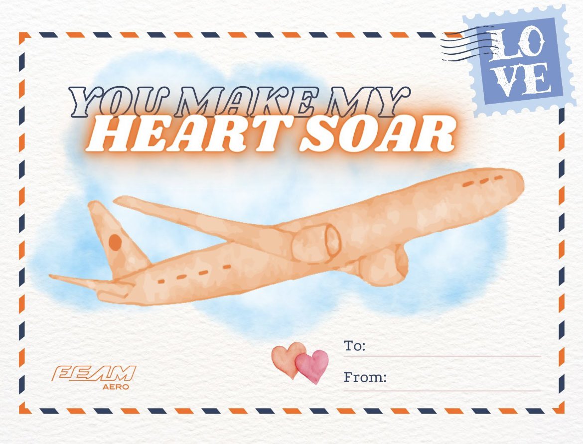 _FEAM's tweet photo. The FEAM Team lifts our hearts to new heights, who lifts yours? Share the love this Valentine's Day by sending this card to someone who makes your heart soar✈️💕
#FEAM #FEAMTeam #Aviation #Aerospace #AircraftMaintenance #AvGeek #ValentinesDay #LoveDay #Love https://t.co/NPRUIuuB0J