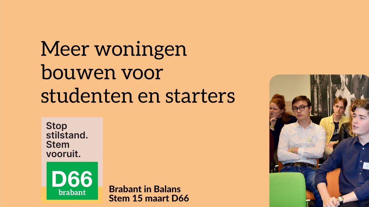 Over 29 dagen zijn de verkiezingen voor Provinciale Staten van Brabant. In de 66 dagen tot 15 maart posten we iedere dag een standpunt. Dit is nummer 38. 
#BrabantInBalans #StemD66