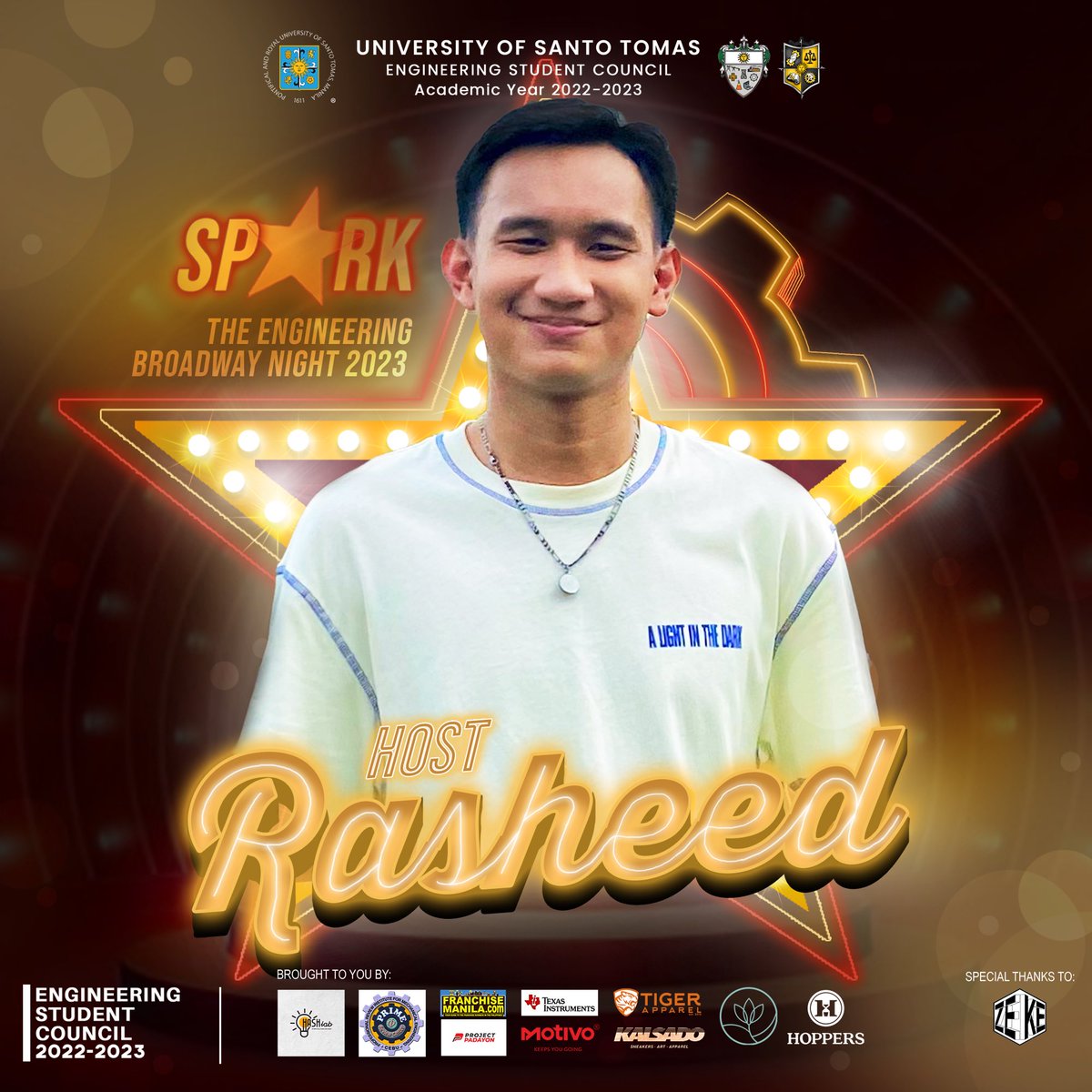 USTESC's tweet photo. (3/3) Mark your calendars and don't miss out on this unforgettable experience with our ever charming hosts, Dave Pascual, Rasheed Alpad, Desiree Rivera, and Steven Mathew Solis! A night to remember awaits! 

#ENGGWeek2023
#116NiteTheSparks https://t.co/6Y38w5RdiD