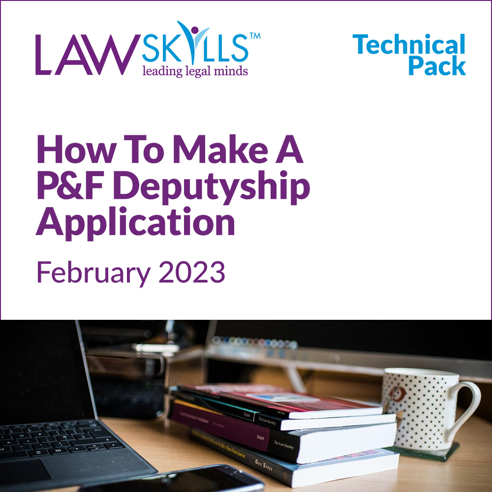 New: How to Make a P&amp;F Deputyship Application

For practitioners to gain confidence in preparing standard Deputyship application to Court of Protection to appoint a Deputy for Property and Affairs. (Takes into account 1 Jan '23 changes)

shop.lawskills.co.uk/product/techni…

#privateclientcpd