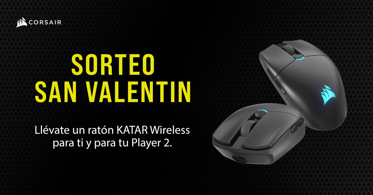 [SORTEO] ¡Gana un ratón inalámbrico CORSAIR KATAR ELITE para ti y otro para tu Player 2! 💘🖱️ 

Para participar:
1⃣ RT y seguirnos <a href="/CorsairSpain/">Corsair España</a> 
2⃣ Menciona a tu PLAYER 2 en los comentarios

⏰ Termina 17/02 a las 16:00