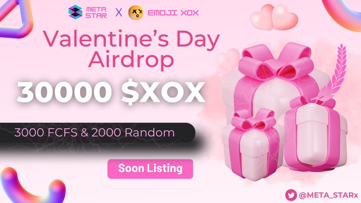 META STAR (@meta_starx) on Twitter photo ππ Valentineβs Day Special #fcfs #Giveaway π₯π₯
π₯³π₯³ BiG Prize Pool :
30000 $XOX PRICE POOL ππ
To Win π
β
Follow <a href="/META_STARx/">META STAR</a>
β
Like & RT & Tag 3 friends
β€οΈ Finish Gleam : gleam.io/competitions/hβ¦
β° End 28th Feb
#Airdrop #FCFS #Giveaway #NFTGiveaway #SUI #ValentinesDay ππ Valentineβs Day Special #fcfs #Giveaway π₯π₯
π₯³π₯³ BiG Prize Pool :
30000 $XOX PRICE POOL ππ
To Win π
β
Follow <a href="/META_STARx/">META STAR</a>
β
Like & RT & Tag 3 friends
β€οΈ Finish Gleam : gleam.io/competitions/hβ¦
β° End 28th Feb
#Airdrop #FCFS #Giveaway #NFTGiveaway #SUI #ValentinesDay