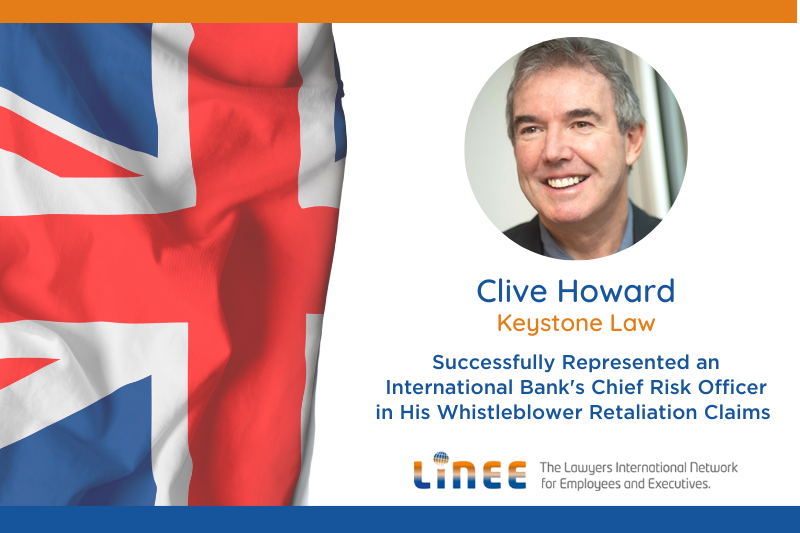 IntlExecLawyers's tweet photo. LINEE U.K. member and @Keystone_Law employment partner Clive recently secured a judgment from the tribunal in a #wrongfuldismissal claim, a significant victory for #whistleblowers in the #financialservices sector.   https://t.co/XDeQEc06mW https://t.co/z3gSjSHqJn