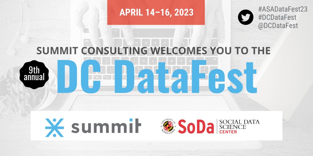summitdistrict's tweet image. Calling all #data undergrads! @summitdistrict and @SoDaUMD will be hosting the 9th annual ASA @DCDataFest the weekend of April 14–16. This year is a #hybrid model, so teams can compete in person or virtually. Register now: hubs.ly/Q01BTY460 #DCDataFest #ASADataFest23