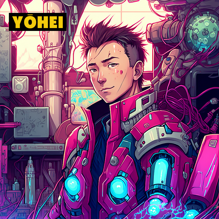 Yohei_NFT's tweet photo. [ Velon Husk, a human visionary, discovered a way to hack into the Neuro-systems of some NeuraCore cyborgs.

He helped them perceive the atrocities committed by the AI and sparked a rebellion against Vypertronix. ]

#NFTCommunity #NFTDrop #NFTartist #NFTs #ElonMusk https://t.co/XIVNlbUNq9