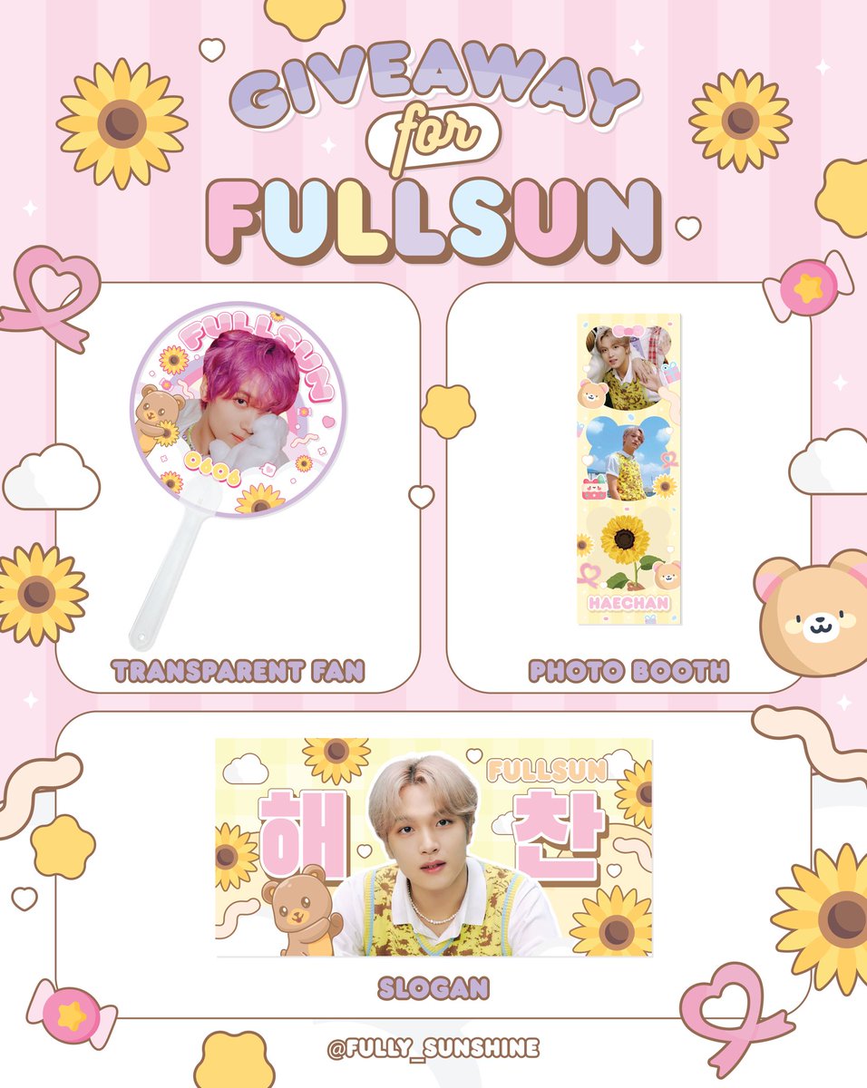 ♡ rt &amp; show rt ♡ 
Giveaway ғᴏʀ ʜᴀᴇᴄʜᴀɴ (ғᴜʟʟsᴜɴ)☀️🌻

🎀🍬 Transparent fan 🍬🎀
♡ 50 ea / day
♡ date : 10,12 /03

🧸🌻 Slogan 🌻🧸
🧸🌻 Photo booth 🌻🧸
♡ 100 ea /day
♡ date : 11 /03

♡ location : impact arena
♡ time : tba 

#NCTDREAM_THEDREAMSHOW2_in_BKK #HAECHAN