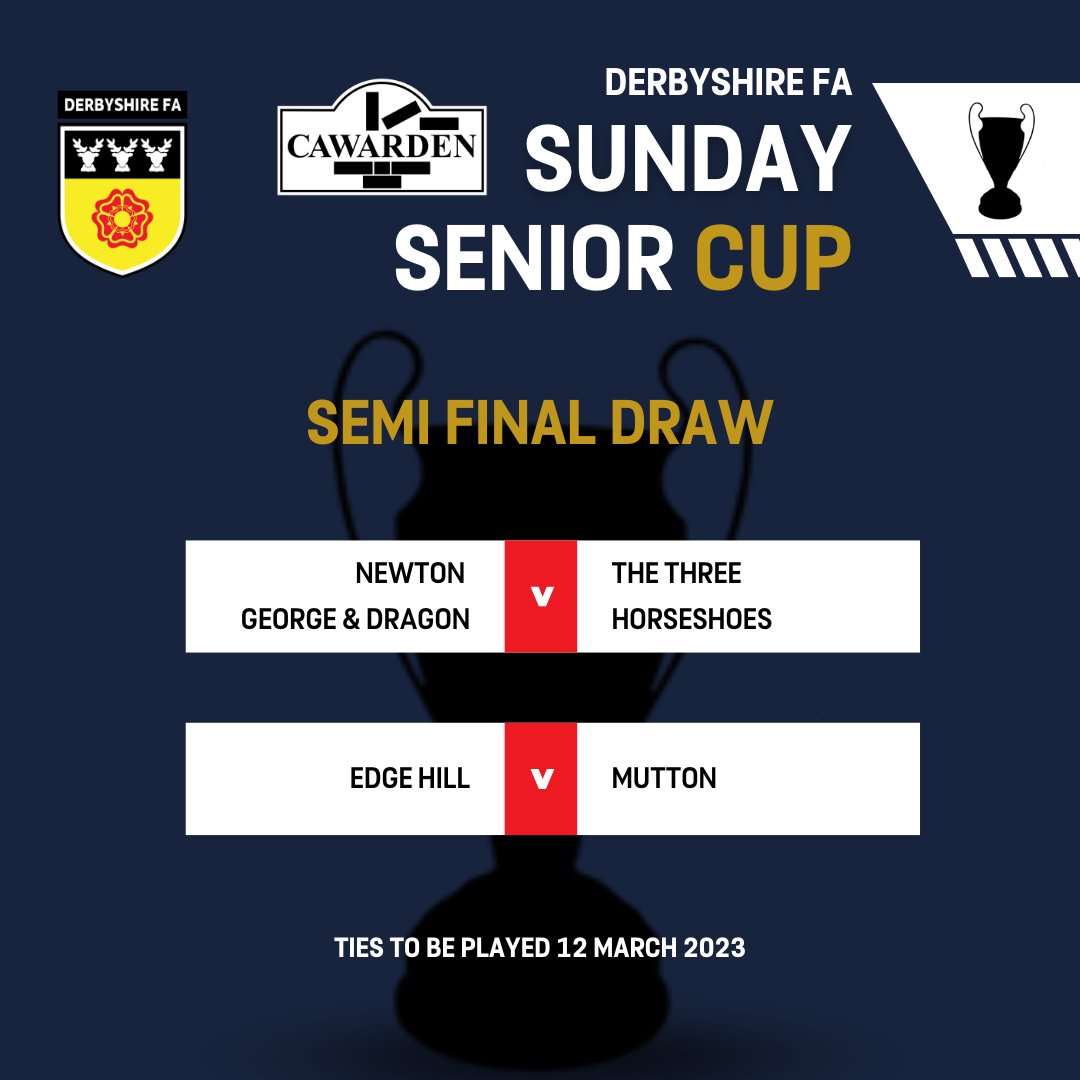 DerbyshireFA's tweet photo. The @CawardenCo 𝐃𝐞𝐫𝐛𝐲𝐬𝐡𝐢𝐫𝐞 𝐒𝐮𝐧𝐝𝐚𝐲 𝐒𝐞𝐧𝐢𝐨𝐫 𝐂𝐮𝐩 

SEMI FINAL DRAW

🏆⚽ https://t.co/Dm3SmQ3kHz