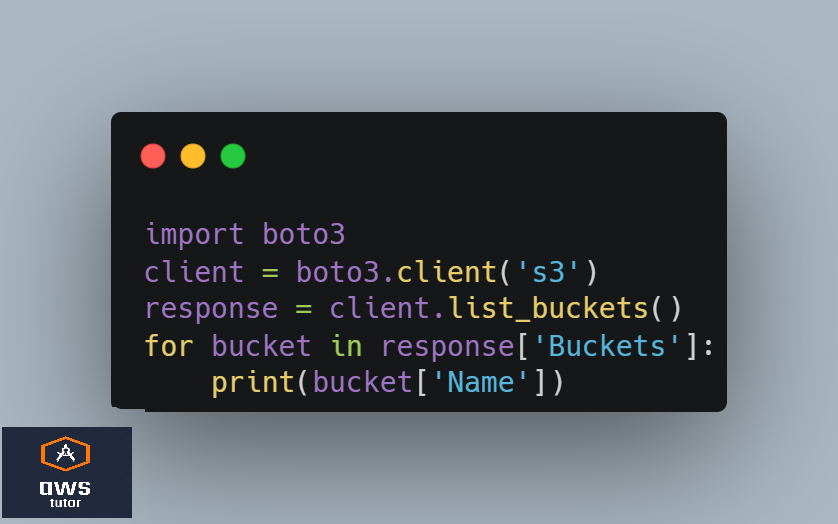 _eatbts's tweet image. #AWS P11

How will you list out all S3 buckets?

#aws                                                     
#awscloud                                                     
#s3                                                  
#boto3