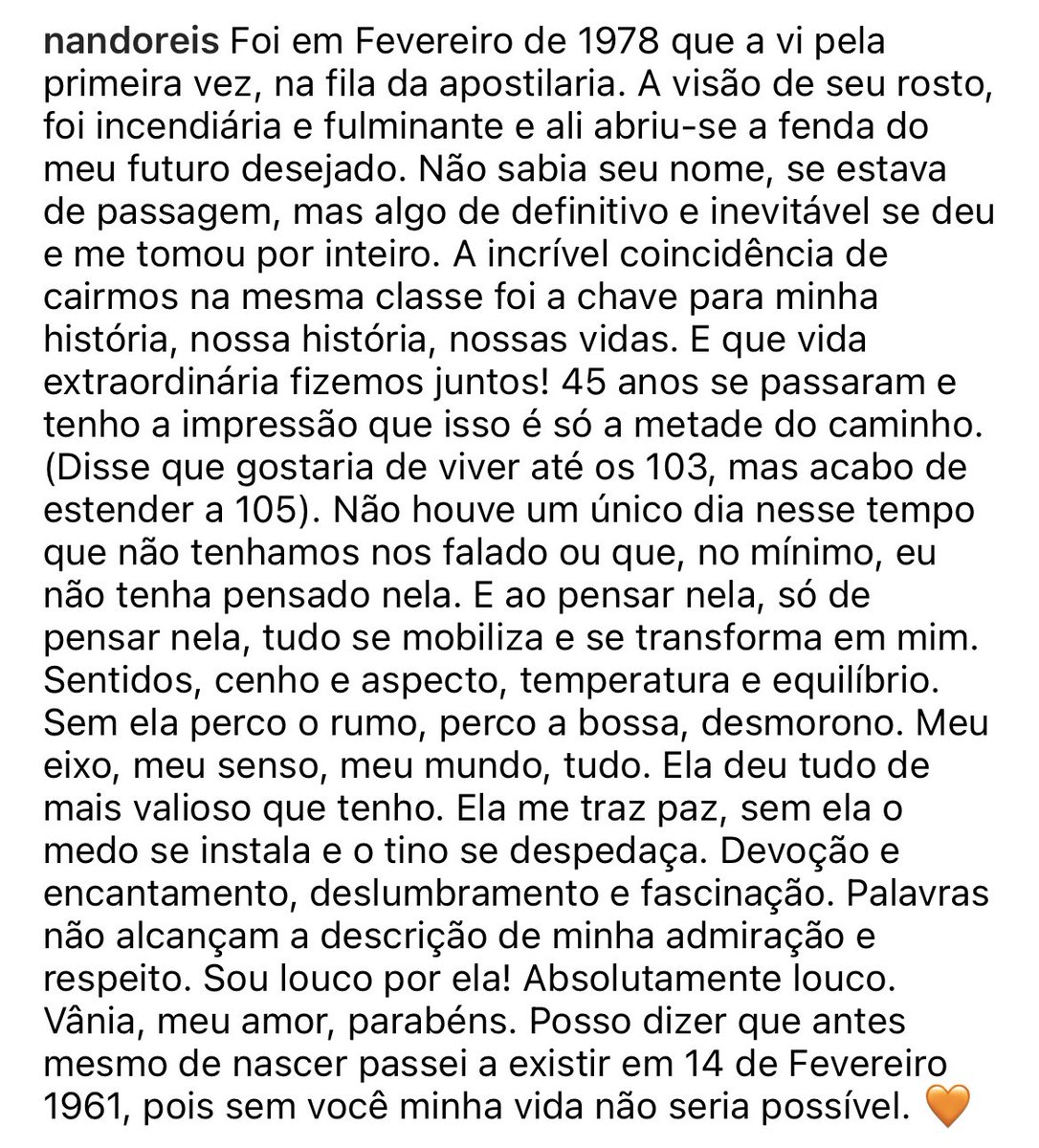 explodindo de fofura com o texto que o nando reis escreveu pra esposa dele, que coisa mais linda do mundo viver um amor assim