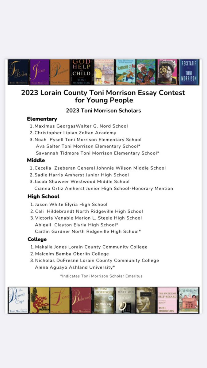 So very thrilled to share my student, Max, won the 2023 Toni Morrison Essay Contest for Young People! Thank you so much to the Community Foundation of Lorain County for hosting this special contest! 😊