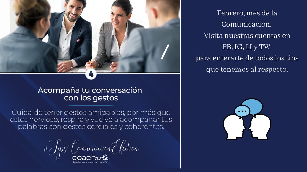Coacharte1's tweet photo. En tus comunicaciones siempre ten en cuenta las 5 Cs de la Comunicación Asertiva:

Sé Claro
Sé Conciso
Sé Concreto
Sé Coherente
Sé Cortés

Recuerda que una comunicación adecuada (interna y externa) te ayudará a lograr tus objetivos.

#coachingempresarial #communication #tips https://t.co/is8yLuNFz0