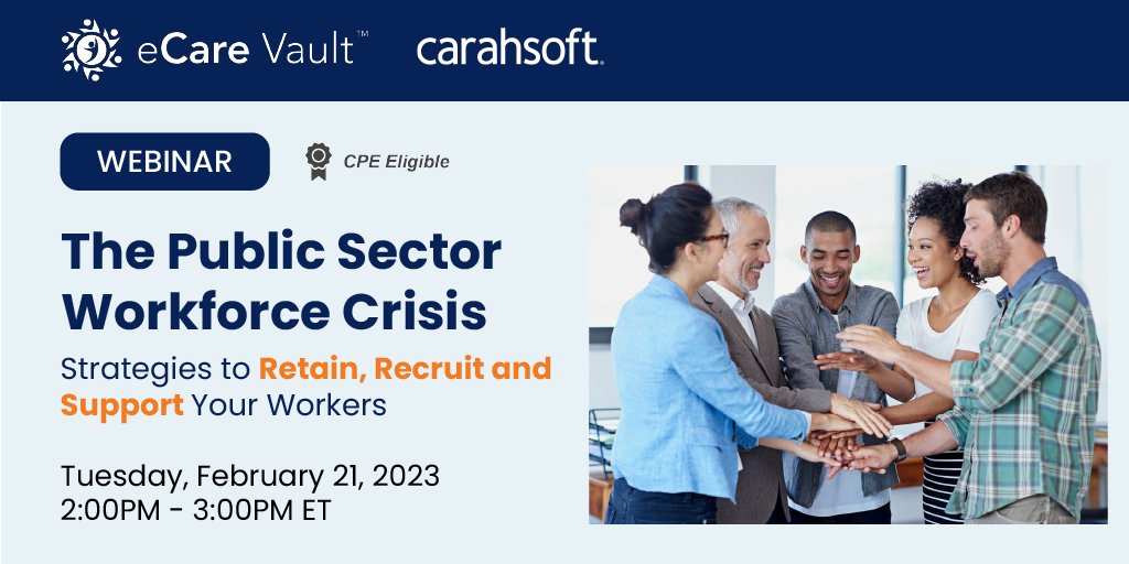 ecarevault's tweet photo. 1️⃣more week! 

Register today for our webinar "The Public Sector Workforce Crisis: Strategies to Retain, Recruit and Support Your Workers."

Interested in learning more or registering? 
Click here! ->  https://t.co/asX0Qqo7X1 https://t.co/gBa8LtU0hG