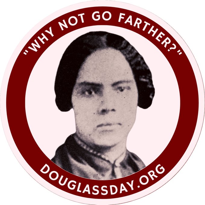 Graphique pour la journée Douglass 2023 avec un portrait de Mary Ann Shadd Cary dans un cercle rouge qui contient le texte « Why not go farther? » (« Pourquoi ne pas aller plus loin? » [traduction]) dans le haut et « DouglassDay.org » dans le bas