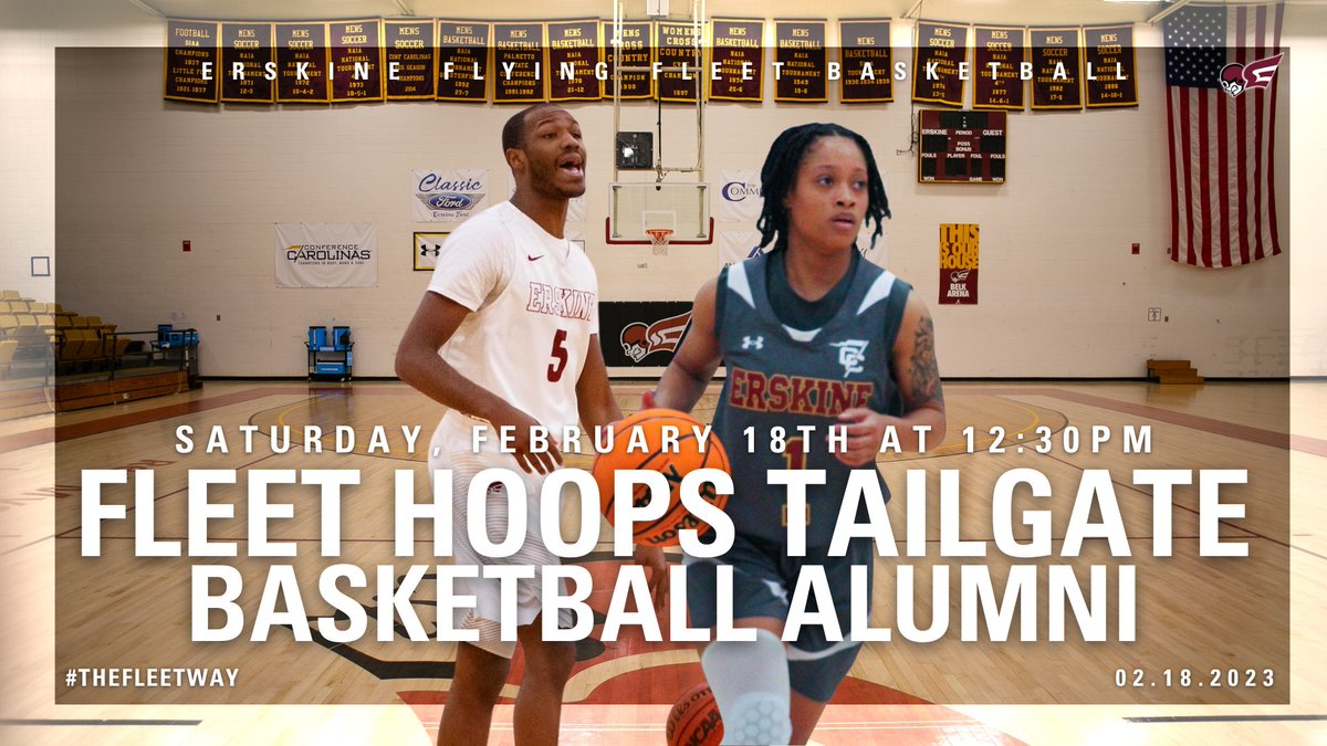 You’re invited to the inaugural “Fleet Hoops Tailgate,” on Saturday, February 18. The cost for Erskine basketball alumni is just $8 per person with special rates for your guests as well!
Register at the link below!
#TheFleetWay

bit.ly/3wOZXNd
