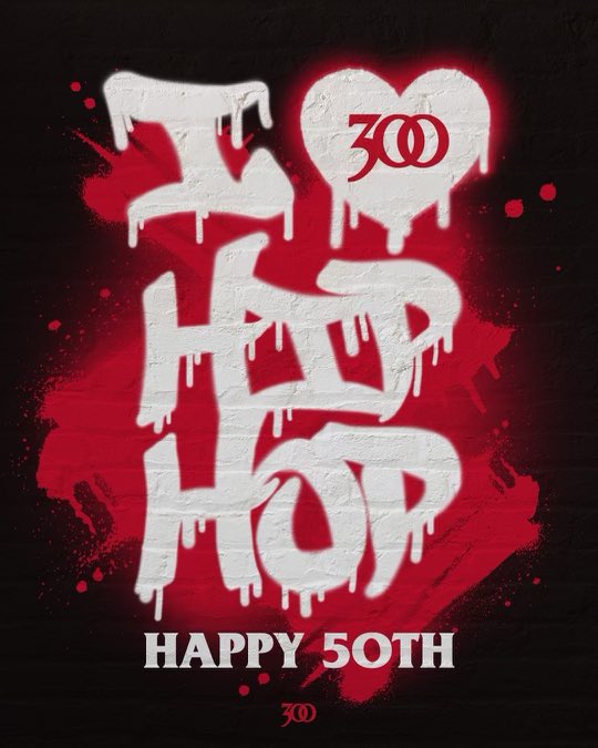 300's tweet photo. Celebrating 50 years of beats, rhymes and love 🎶 Happy Valentine's Day to #HipHop! Our hearts will always beat for you 💓 #SayLessLoveMore https://t.co/B0Lf14n9K3