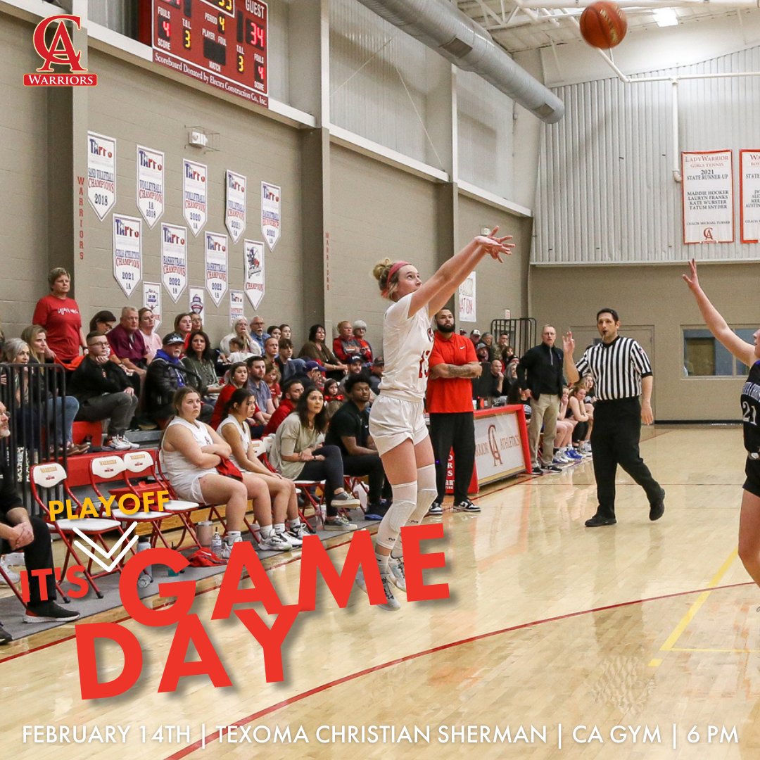 CAwarriors's tweet photo. IT'S PLAYOFF GAME DAY! Our Lady Warriors are ready to play TONIGHT at CA! Come show some love on Valentine's Day and RED OUT our gym!
Tipoff is at 6 PM. Let's GO, Lady Warriors!
#CAbasketball #CALadyWarriors https://t.co/Yw5G22as8W