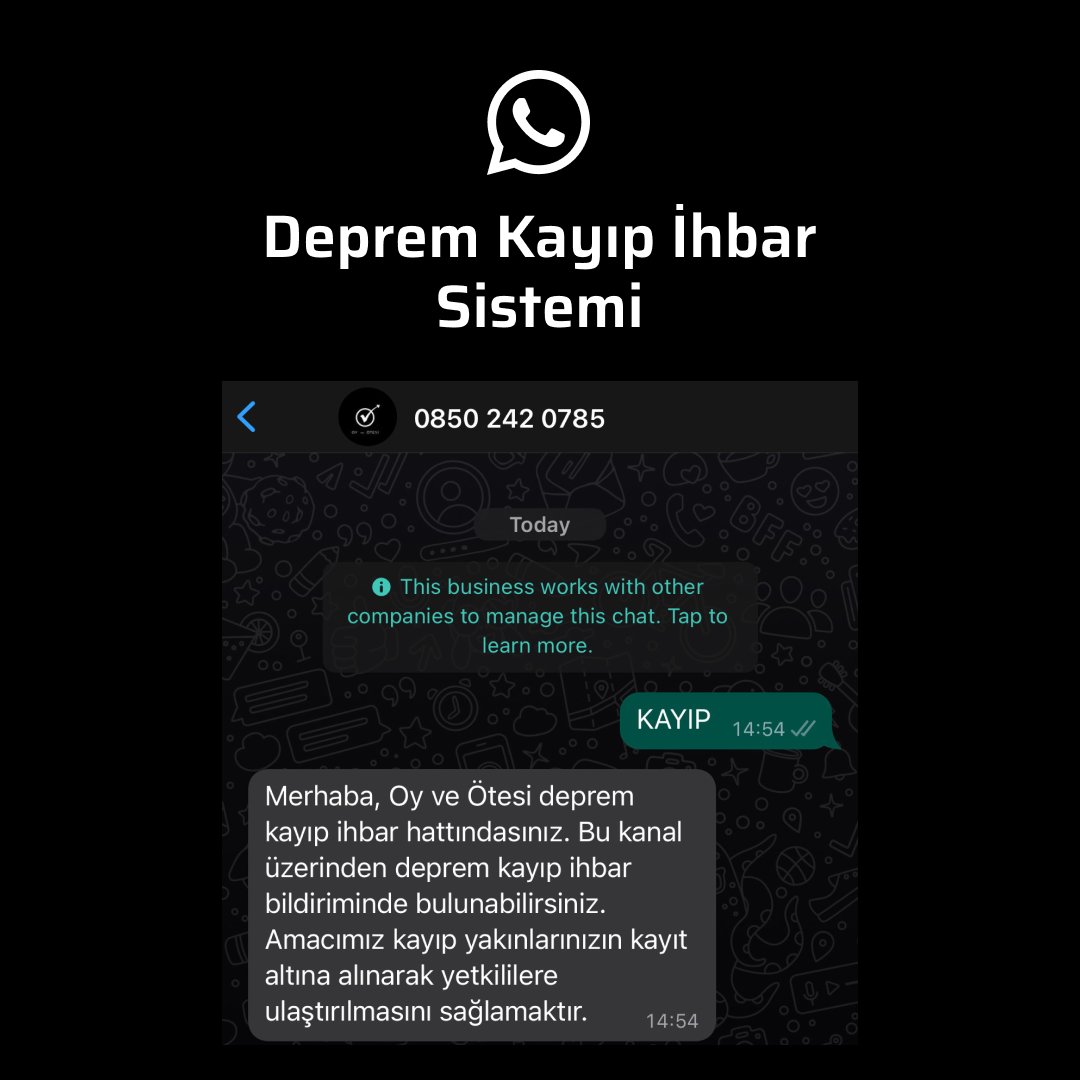 mindbehindcom's tweet photo. Oy ve Ötesi WhatsApp Deprem Kayıp İhbar Sistemi açıldı! 

Kayıpların kayıt altına alınmasını amaçlayan hesaba buradan ulaşabilirsiniz: 
https://t.co/zcZpiHl0uQ  @OyveOtesi https://t.co/EArygA9zyO
