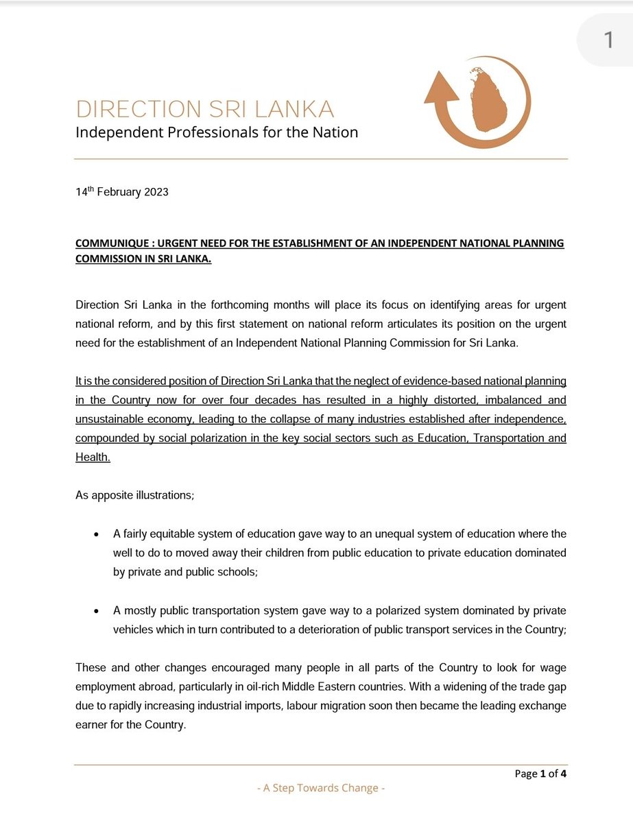 DirectionsSL's tweet photo. #DirectionSriLanka recommends setting up an Independent #NationalPlanningCommission to be the apex authority in formulating national policies that would run across all governments and the political divide.
#EconomicCrisisLK  
#ProfessionalsofSriLanka #lka https://t.co/980oszCTNC