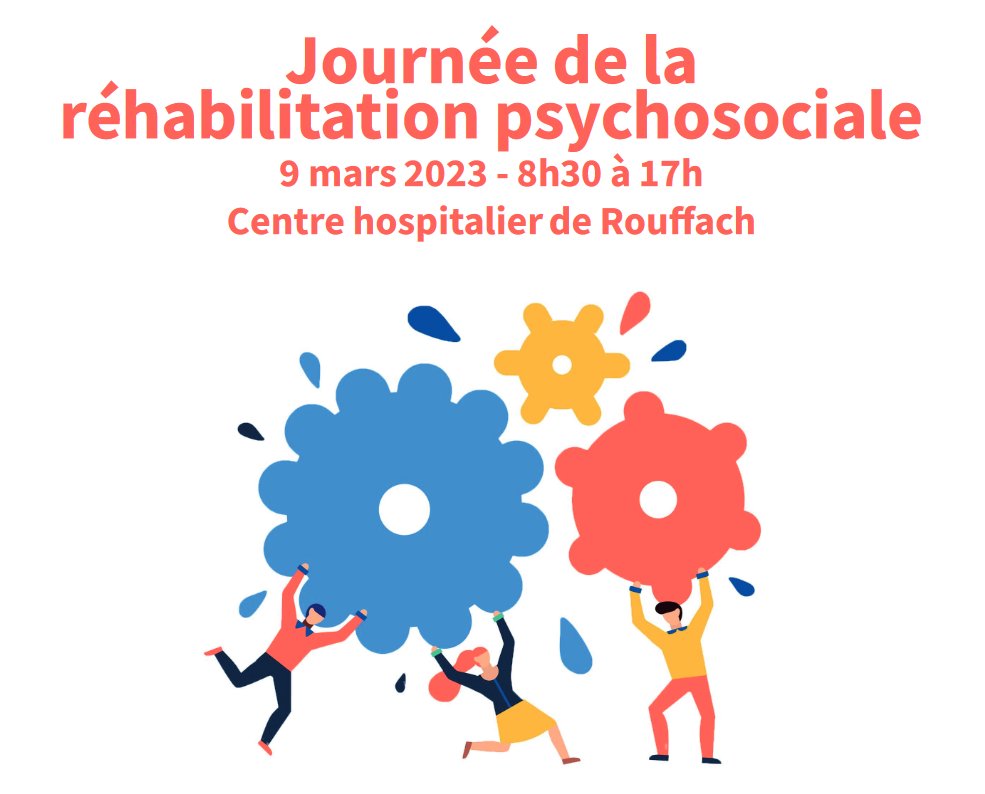 📆 A vos agendas !
Le 9 mars 2023 se déroulera la 2ème journée de #RéhabilitationPsychosociale au CH de Rouffach.

Retrouvez toutes les infos ici ➡ santementale68.fr/actualites/act…