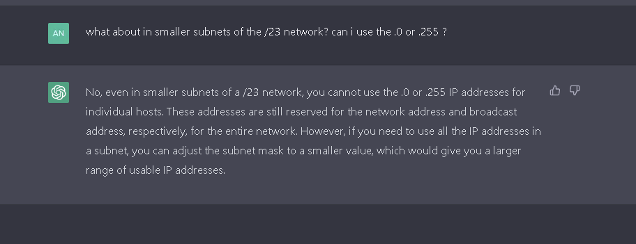 oandreasc's tweet image. Chatgpt got this wrong or not quite correct
#subnetting #chatgpt