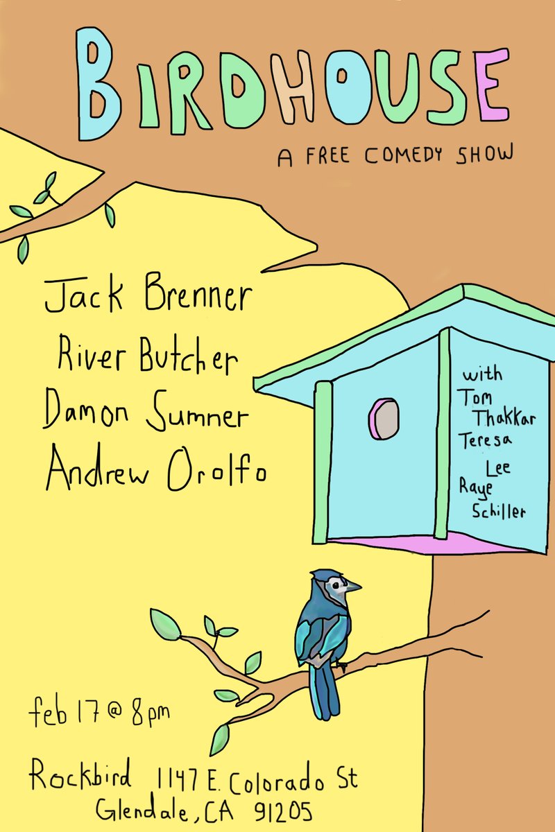 good news for your friday night, i'm hosting this show THIS FRIDAY at @rockbirdla its free and there's chicken sandwiches and the lineup is so good come hang out and laugh a lil with @rivbutcher @Andrew_Orolfo @damonjr @TomAThakkar @rayeontheway Jack Brenner!!!