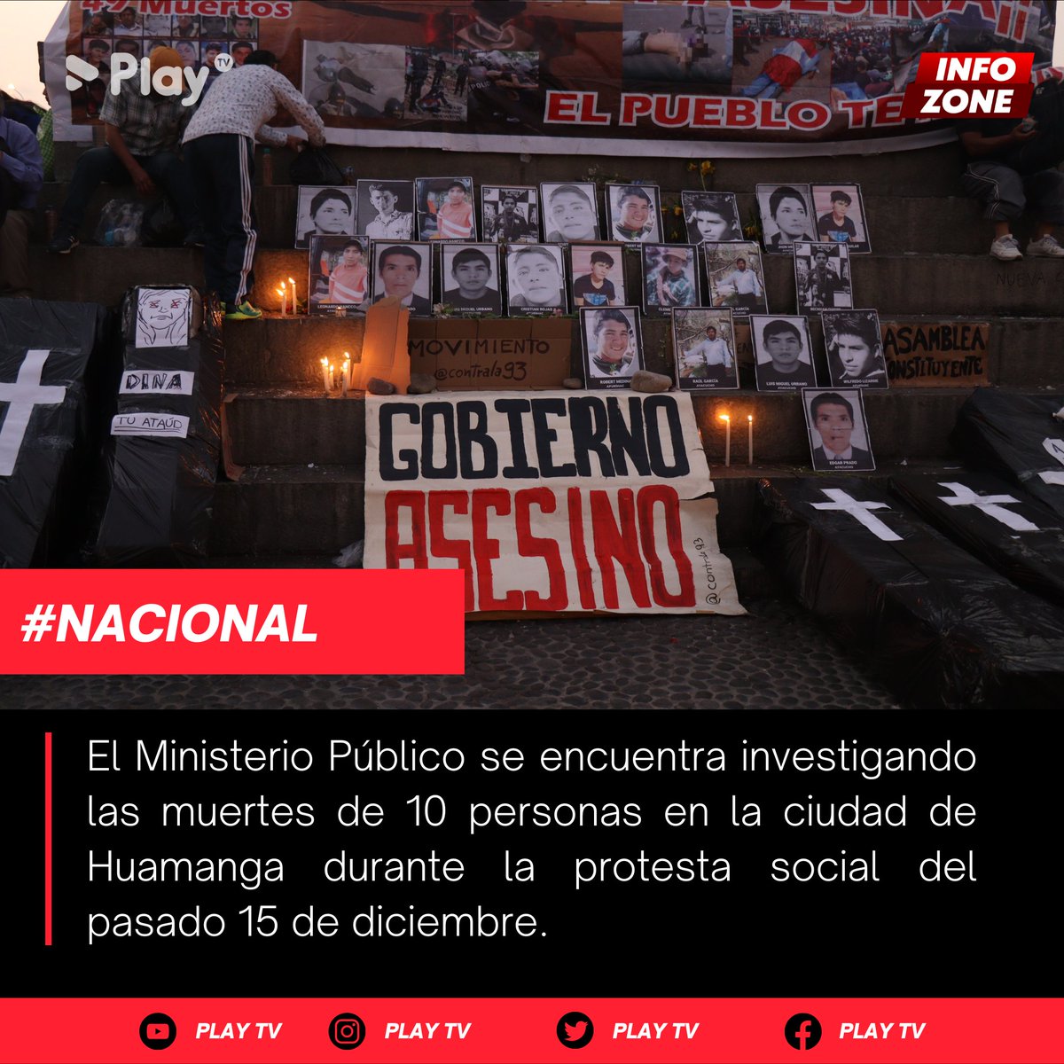 PlayTVPE's tweet image. #InfoZone 🚨
El Ministerio Público  se encuentra investigando las muertes de 10 personas en la ciudad de Huamanga durante la protesta social del pasado 15 de diciembre en contra del Gobierno de Dina Boluarte.

#Ayacucho #PeruResiste