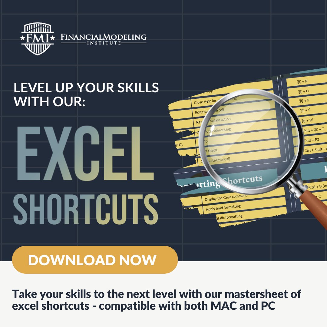 FMI_Institute's tweet photo. By using these excel shortcuts, you can save time, streamline your work process, and improve your accuracy. Level Up your financial modeling skills by downloading our comprehensive Master Sheet of Excel Shortcuts, compatible with both MAC and PC: https://t.co/pLasCBMC4i https://t.co/kNLrk2P4oh